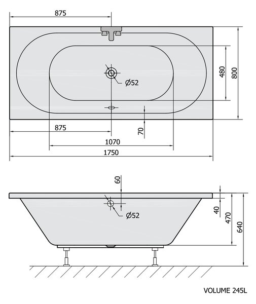 Polysan Polysan, VIVA B téglalap alakú kád 175x80x47cm, fehér, 88119