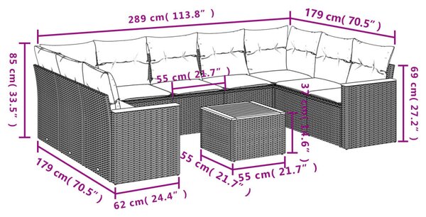 VidaXL Polyrattan Kerti Ülőgarnitúra - 10 részes - Bézs