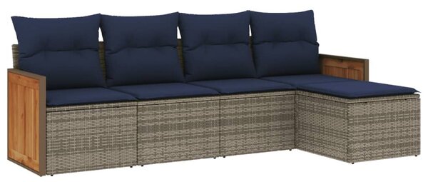 VidaXL 5 db szürke polyrattan kerti kanapégarnitúra párnákkal