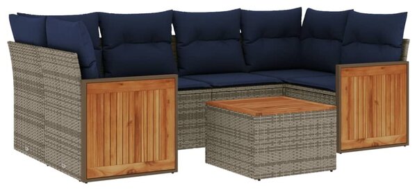 VidaXL 7 db szürke polyrattan kerti kanapégarnitúra párnákkal