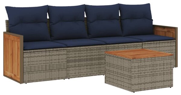 VidaXL 5 db szürke polyrattan kerti kanapégarnitúra párnákkal