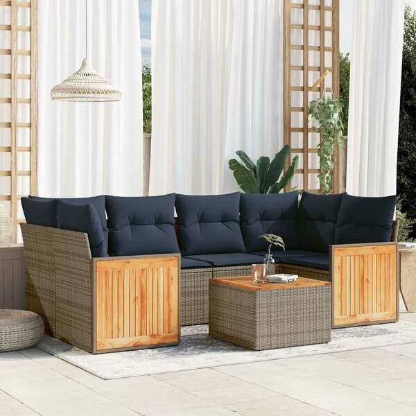 VidaXL 7 db szürke polyrattan kerti kanapégarnitúra párnákkal