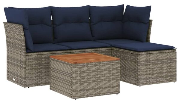 VidaXL 5 db szürke polyrattan kerti kanapégarnitúra párnákkal