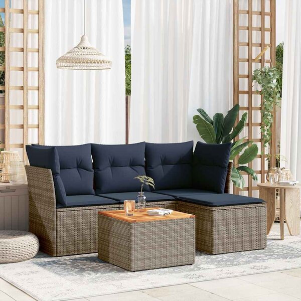 VidaXL 5 db szürke polyrattan kerti kanapégarnitúra párnákkal
