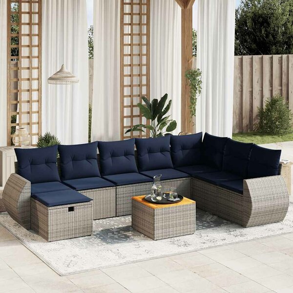 VidaXL 9 db szürke polyrattan kerti kanapégarnitúra párnákkal