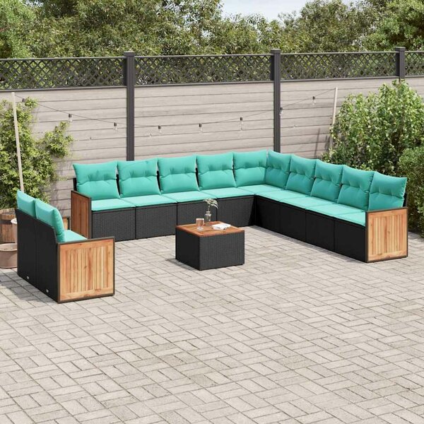 VidaXL 12 db fekete polyrattan kerti kanapégarnitúra párnákkal