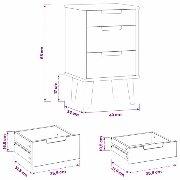 VidaXL Éjjeliszekrény MOLDE Fekete 40 x 35 x 65 cm Tömör Fenyőfa