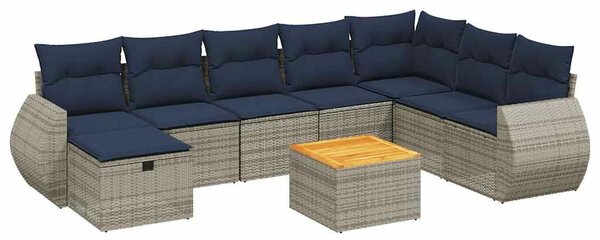 VidaXL 9 db szürke polyrattan kerti kanapégarnitúra párnákkal
