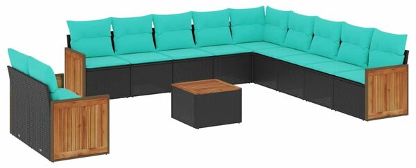 VidaXL 12 db fekete polyrattan kerti kanapégarnitúra párnákkal
