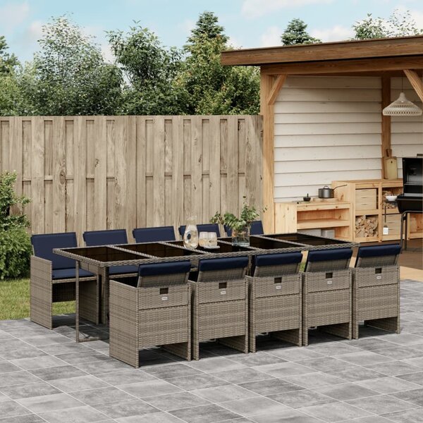 VidaXL 11 db szürke polyrattan kerti étkezőgarnitúra párnákkal