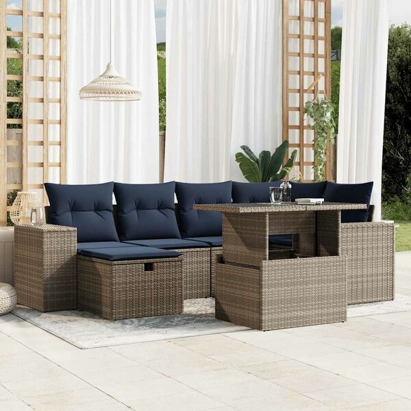 VidaXL 7 db szürke polyrattan kerti kanapégarnitúra párnákkal