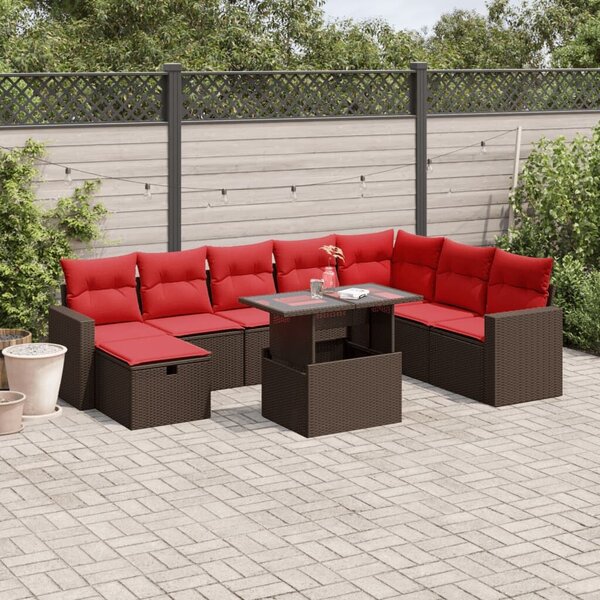 VidaXL 9 db barna polyrattan kerti kanapégarnitúra párnákkal