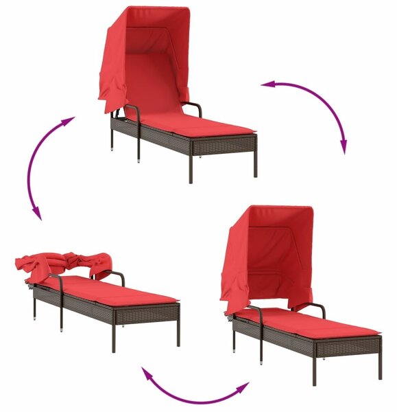 VidaXL barna polyrattan napozóágy ponyvával