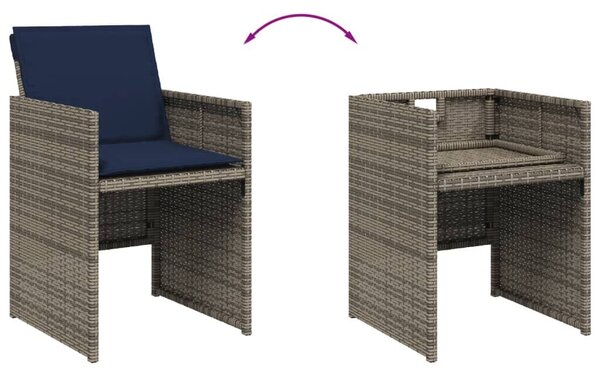 VidaXL 11 db szürke polyrattan kerti étkezőgarnitúra párnákkal