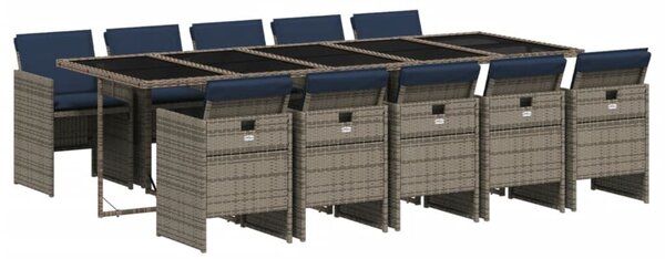 VidaXL 11 db szürke polyrattan kerti étkezőgarnitúra párnákkal