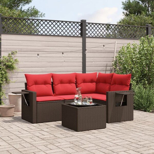 VidaXL 5 db barna polyrattan kerti kanapégarnitúra párnákkal