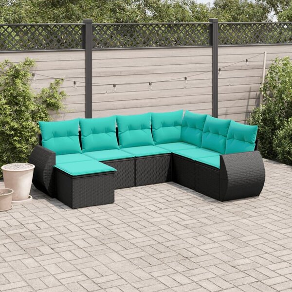 VidaXL 7 db fekete polyrattan kerti kanapégarnitúra párnákkal