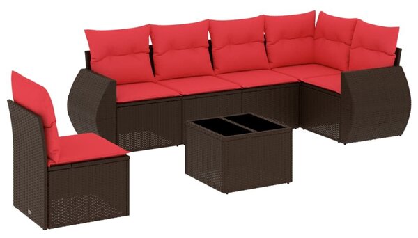 VidaXL 7 db barna polyrattan kerti kanapégarnitúra párnákkal