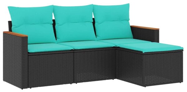 VidaXL 4 db fekete polyrattan kerti kanapégarnitúra párnákkal