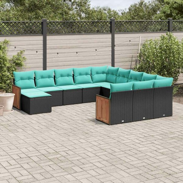 VidaXL 12 db fekete polyrattan kerti kanapégarnitúra párnákkal