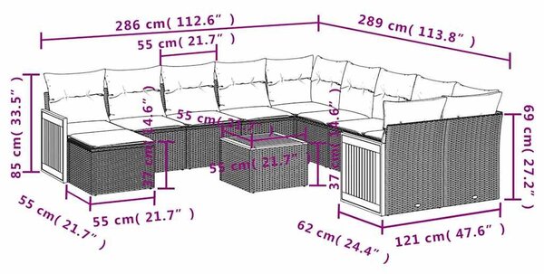 VidaXL 12 db fekete polyrattan kerti kanapégarnitúra párnákkal
