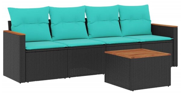 VidaXL 5 db fekete polyrattan kerti kanapégarnitúra párnákkal