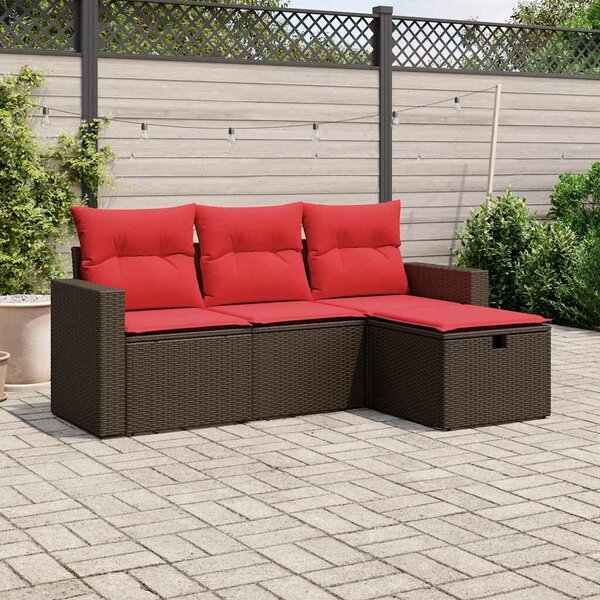 VidaXL 4 db barna polyrattan kerti kanapégarnitúra párnákkal
