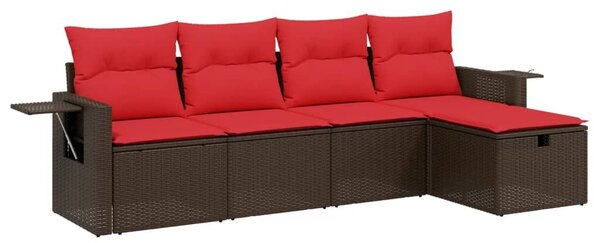 VidaXL 5 db barna polyrattan kerti kanapégarnitúra párnákkal