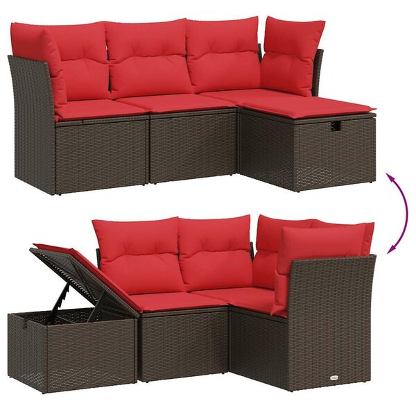 VidaXL 4 db barna polyrattan kerti kanapégarnitúra párnákkal