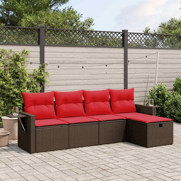 VidaXL 5 db barna polyrattan kerti kanapégarnitúra párnákkal
