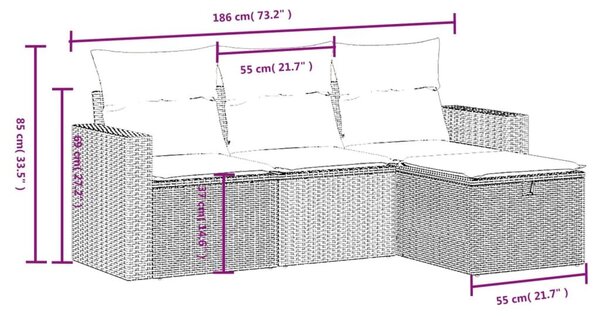 VidaXL 4 db barna polyrattan kerti kanapégarnitúra párnákkal