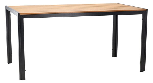 Kerti asztal, acél váz, polywood fa hatású lap, 150x90x73 cm, fekete és természetes barna