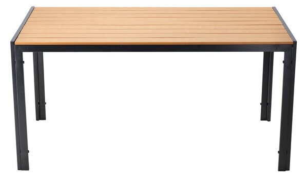 Kerti asztal, acél váz, polywood fa hatású lap, 150x90x73 cm, fekete és természetes barna