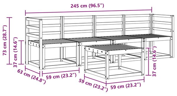 VidaXL Kültéri kanapé szett 5 pcs Fehér 59 x 59 x 37 cm Tömör Akácfa
