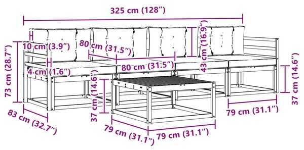 Kültéri kanapé szett párnával 5 pcs Természetes és krémszínű