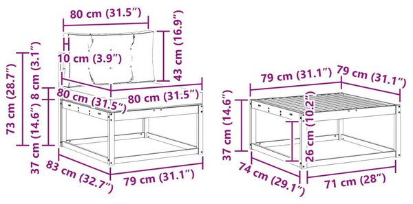 Kültéri kanapé szett párnával 9 pcs Természetes és antracit