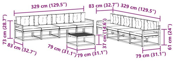 Kültéri kanapé szett párnával 9 pcs Természetes és antracit