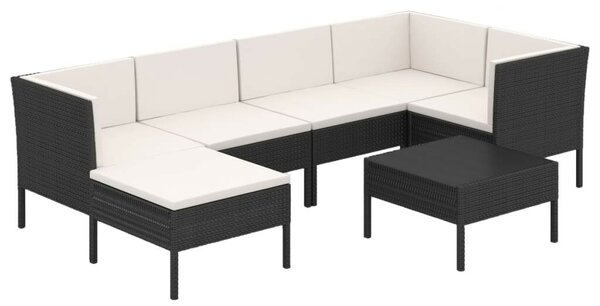 7 részes fekete polyrattan kerti ülőgarnitúra párnákkal