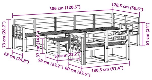 VidaXL Kültéri kanapé szett 9 pcs Fehér Tömör Akácfa