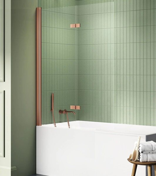 New Trendy New Soleo Copper Brushed zuhanyparaván 100 cm kétrészes réz csiszolt/átlátszó üveg P-0123