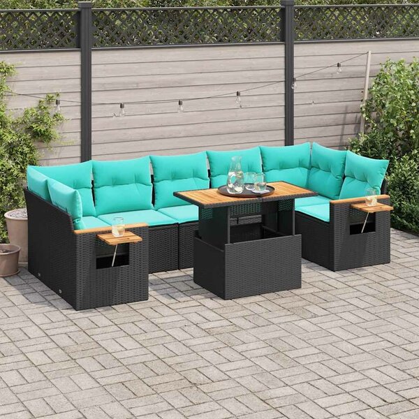VidaXL 8 részes fekete polyrattan kerti ülőgarnitúra párnákkal