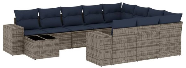 VidaXL 11 db szürke polyrattan kerti kanapégarnitúra párnákkal