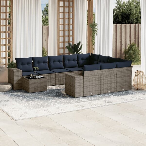 VidaXL 11 db szürke polyrattan kerti kanapégarnitúra párnákkal