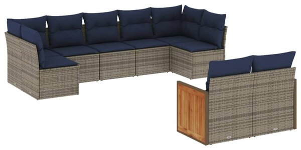 VidaXL 9 db szürke polyrattan kerti kanapégarnitúra párnákkal