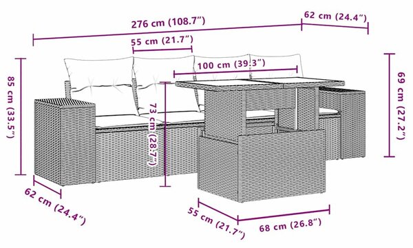 VidaXL 5 db szürke polyrattan kerti kanapégarnitúra párnákkal