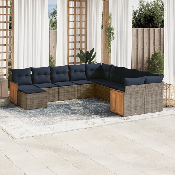 VidaXL 11 db szürke polyrattan kerti kanapégarnitúra párnákkal