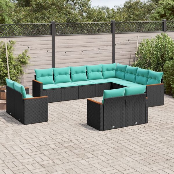 VidaXL 12 db fekete polyrattan kerti kanapégarnitúra párnákkal