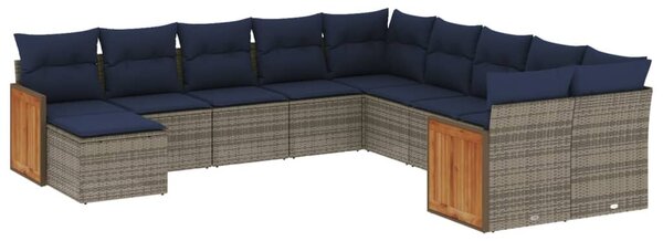 VidaXL 11 db szürke polyrattan kerti kanapégarnitúra párnákkal