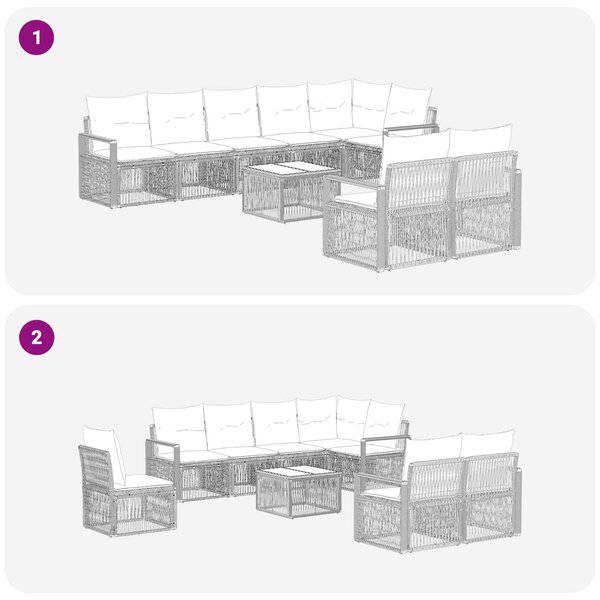VidaXL Kerti Kanapé Szett 9 pcs Fekete polirattan