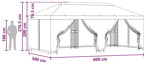VidaXL Oldalfalas pavilon 6 x 3 m Antracitszürke Poliészter és acél